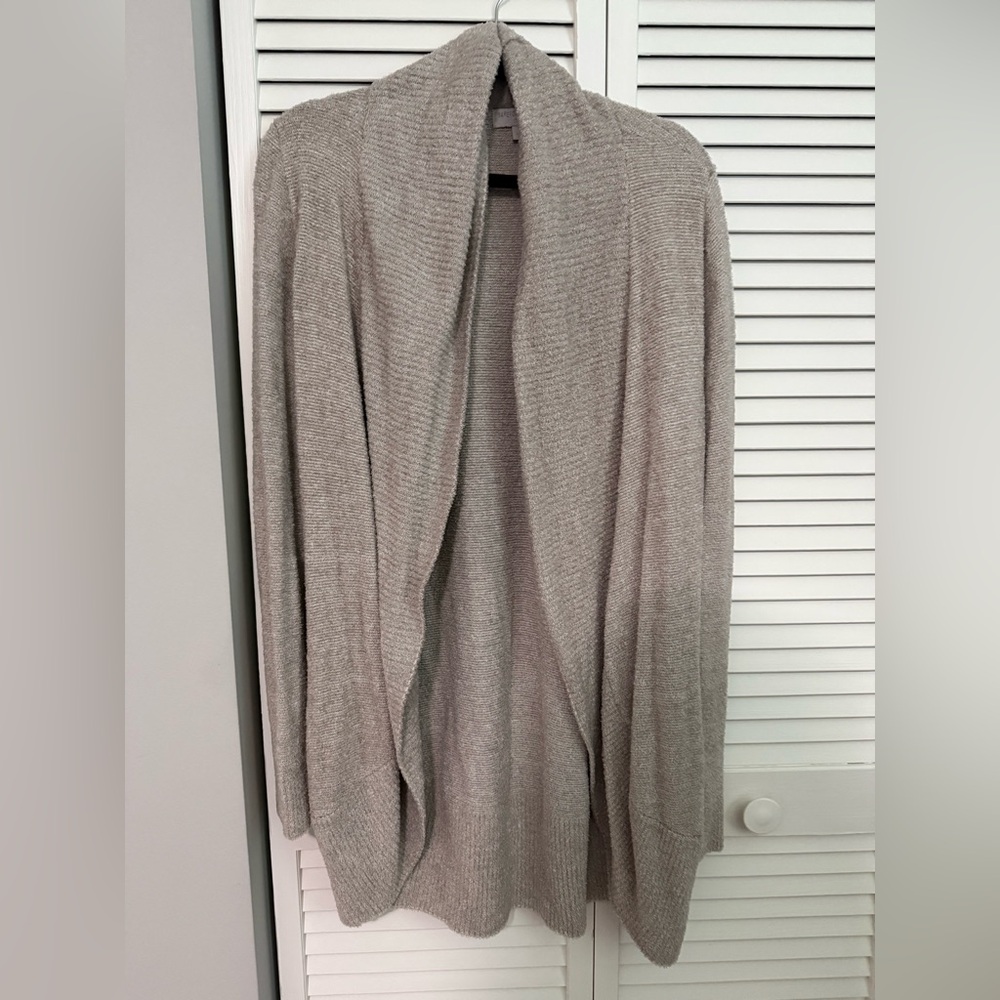 Barefoot Dreams Open-Front Draped Cardigan in Light Gray